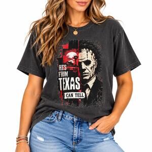 Comfort Colors Charcoal Michael Myers He's From Texas Graphic Tee Sz M NWOT